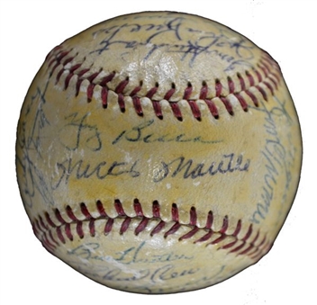 1956 World Series Champion NY Yankees  Team Signed Baseball With a Whopping 30 Signatures Including Mantle